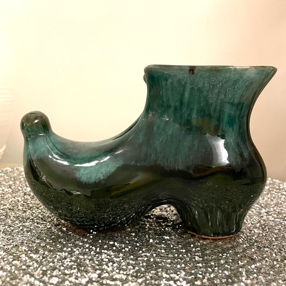 Vintage Green Glazed Jester Shoe Boot / Planter - Blue Mountain